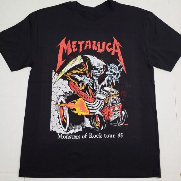 METALLICA T-shirt Monsters of Rock tour '85 Heavy Metal Tee Black New - Picture 1 of 2